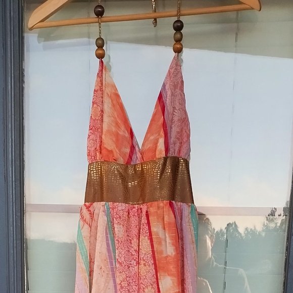 Tricia Fix Long Empire Waist Boho Maxi Floral Printed Celebrity Dress | 2006 NWT - Picture 1 of 15